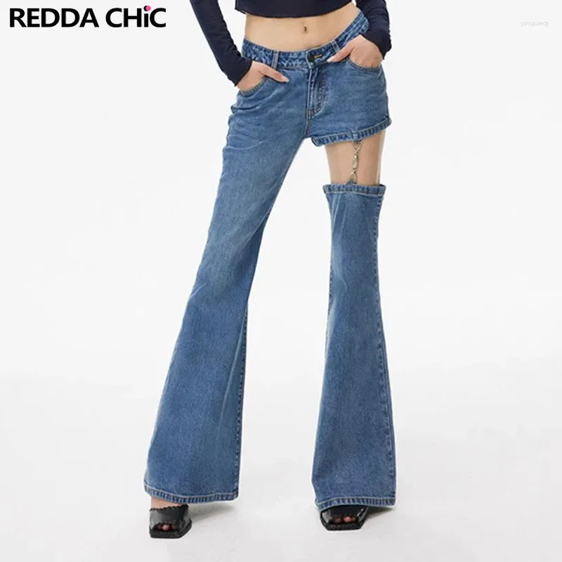 Frauen Jeans Reddachic Zwei-Wear-Frauen Low Taille Flare Hosen mit abnehmbaren Haken Blue Bell Bottoms Grunge Vintage Y2K Bootcut Hosen