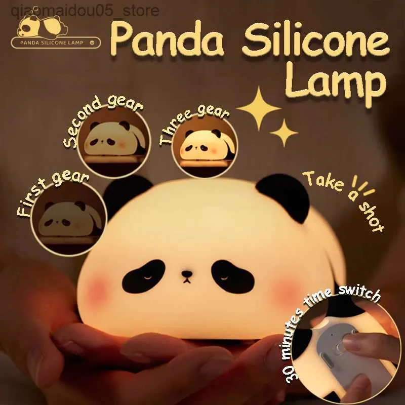 Lâmpadas tons de led panda silicone recarregável proteção para os olhos Light Night Night escurecendo sono de cabeceira Luz de aniversário Decoração do quarto Q240416