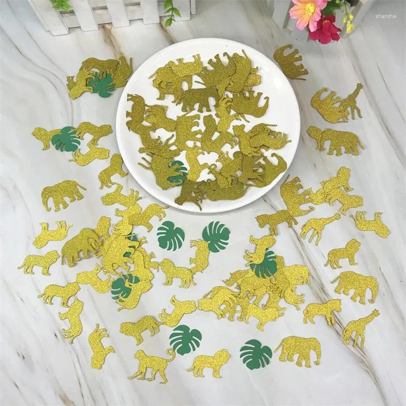 Party Decoration 1bag Jungle Animal Gold Glitter lämnar papperskonfetti barn 1: a födelsedag vild en baby shower safari bordsmaterial