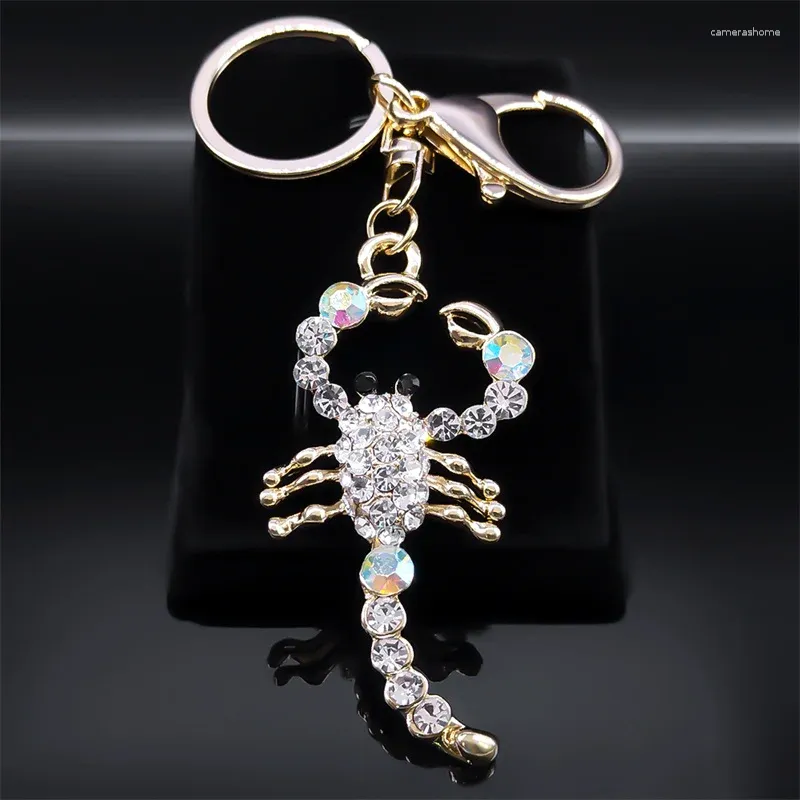 Keychains Full Crystal Scorpion Shiny Metal Keychain Women Alloy Rhinestone Key Chain Ladies Bag Car Accessories Keyring Jewerly K9252S04