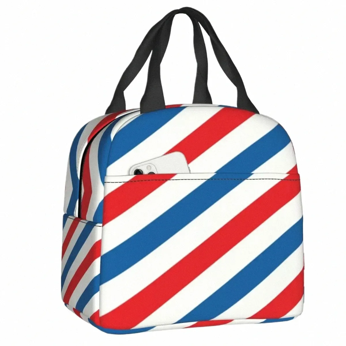 custom Classic Barber Pole Red Blue Stripes Lunch Bags for Men Women Warm Cooler Insulated Lunch Box X9jq#