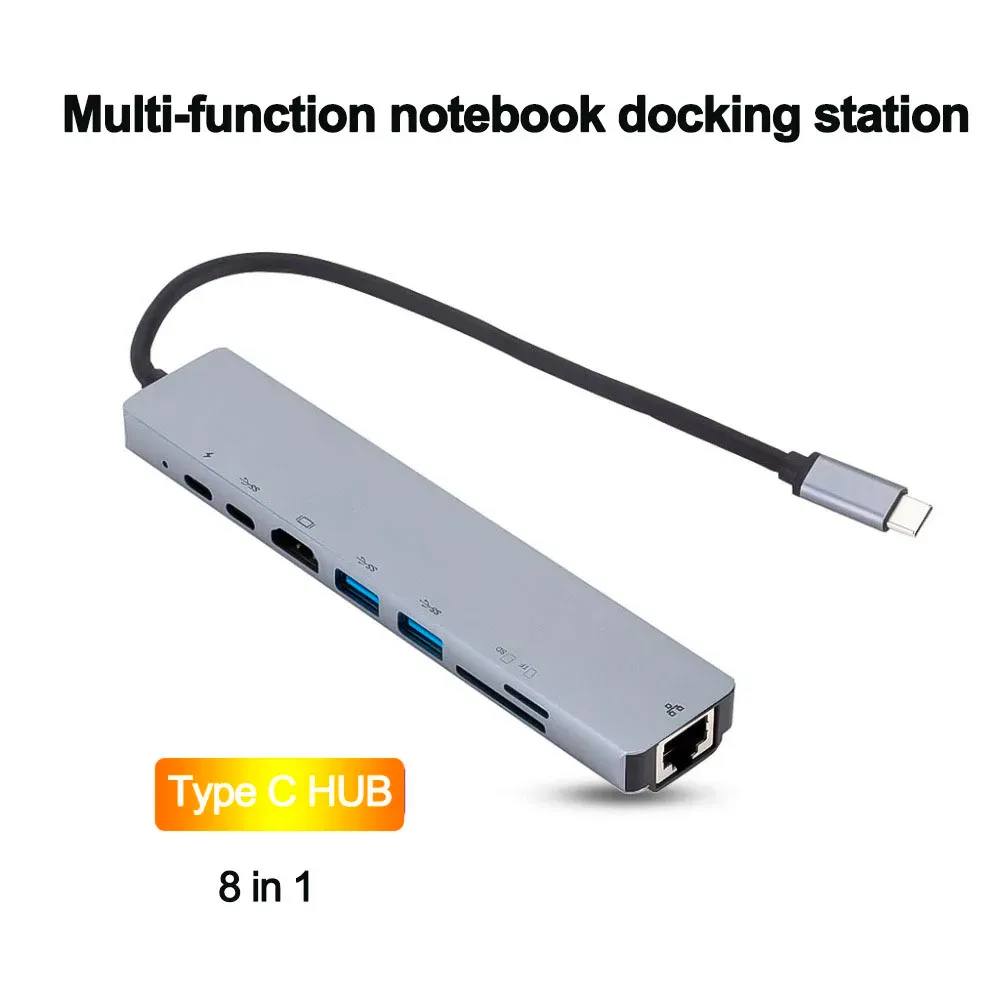 HUBS USB C 8in1 Hub Type C till HDMicompatible RJ45 Ethernet USB -portar SD/TF -kortläsare PD Power Leverans för MacBook Pro Dock