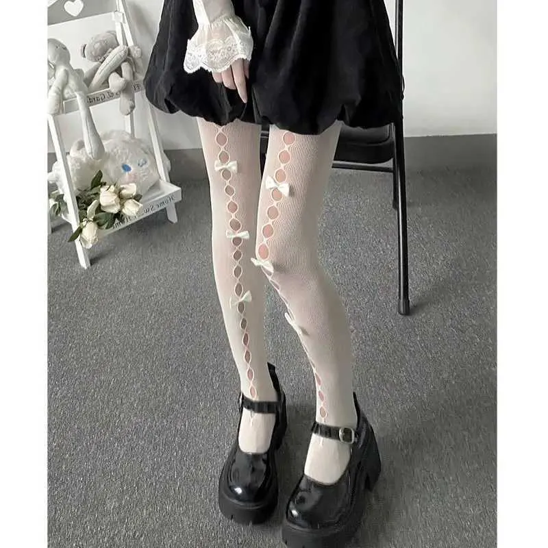 Meias sexy jk lolita garotas coxa meias altas calcinha de meia -calça de malha de malha de malha de malha de malha de malha de estilo japonês arco de veludo kawaii calças bonitas 240416