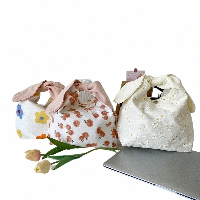 Bento -Tasche für Arbeit tragbare Kaninchen -Ohr -Lunchbox -Tasche Weibliche Ins Zebra Studententasche Lebensmittel für Mädchen Leinwand Totes l8vu#