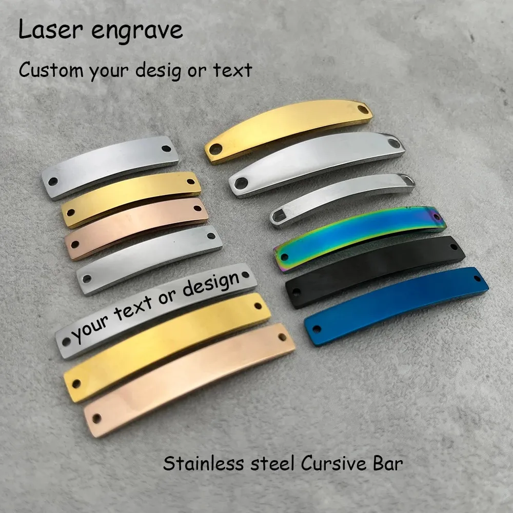 50pcs Laser gratuit gravez votre texte ou conception Connecteur rectangle de plaque rectangle cursive pour les accessoires de fabrication de bijoux bracelet 240414
