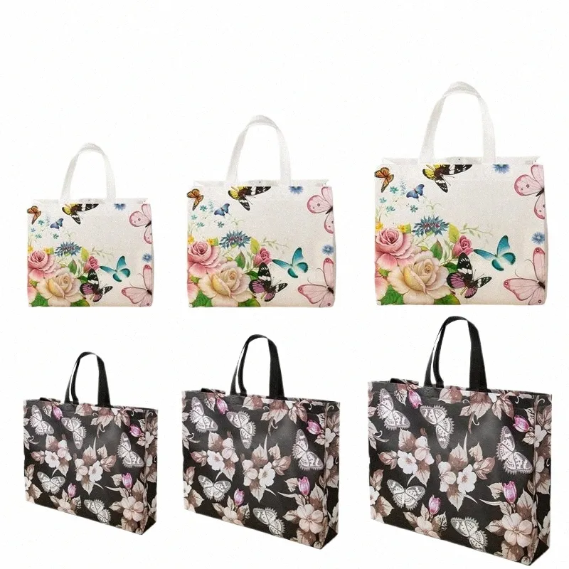 shop Bag Butterfly Printing Waterproof N-woven Fabric Storage Reusable Lage Travel Bag Women Shop Trolley G8N1#