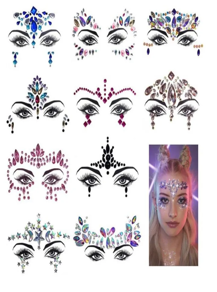 Rhinestone Festival Yüzü Mücevher Sticker sahte dövme etiketleri vücut parıltı dövmeleri Müzik festivali parti makyajı için flaş xb12935082