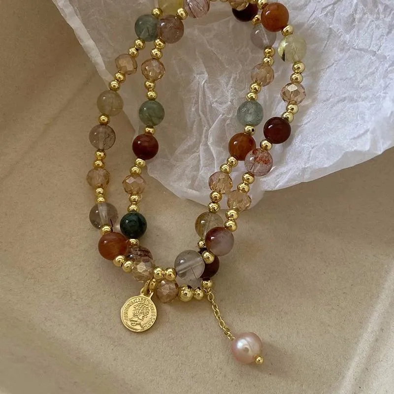 Braccialetto per perle in cristallo a doppia strato vintage per perle di perle etniche.