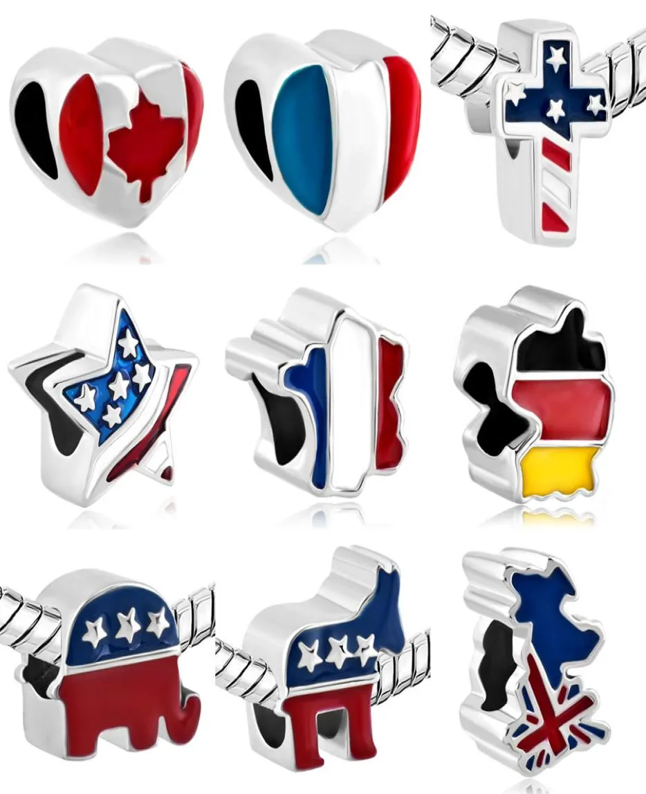 Bezpłatna wysyłka MOQ 20PCS Silver Canada USA Niemcy Flagi Krzyki Flagowe Fit Fit Authentic Bracelets Wiselant Biżuteria Making DIY J0283639541