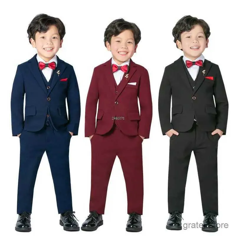 Suits Wedding Suit For Boys Children Wine Red Stage Performance Formal Suit Kids School Suit Children Birthday Ceremony Chorus Costume