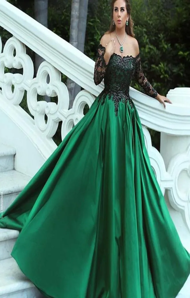 Nuova stile arabo in stile verde aline abiti sexy pizzo offheshoulder manica lunga elegante ha detto mhamad abiti da ballo lunghi personalizzati MA7790428