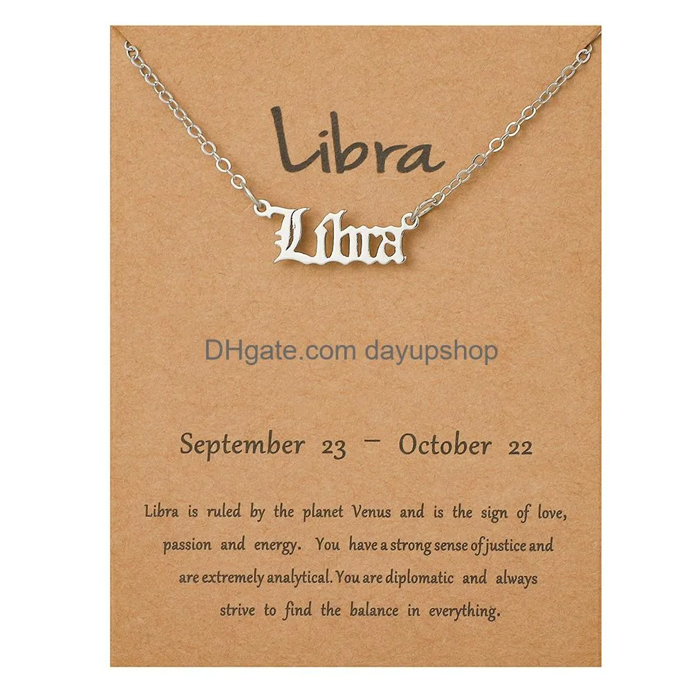 Collares colgantes Cobre puro letras retro ingleses 12 constelación de signo zodiaco horóscopo horóscopo joyería galaxy libra astrol otlua