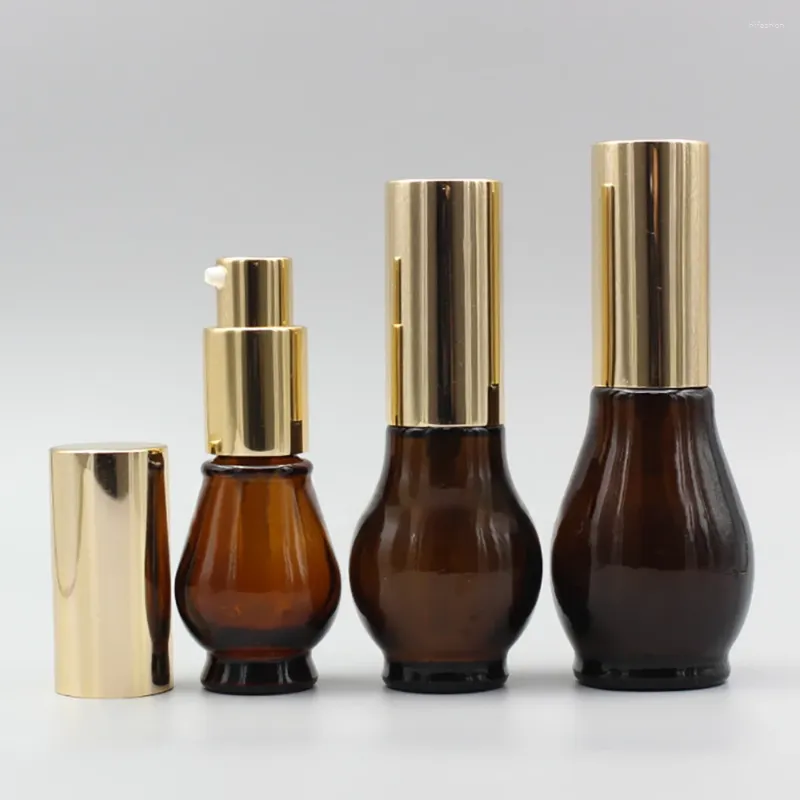 Speicherflaschen Großhandel 10 ml Serumflasche leere Bernstein -Lotion -Pumpenglas mit Schwarz und Gold