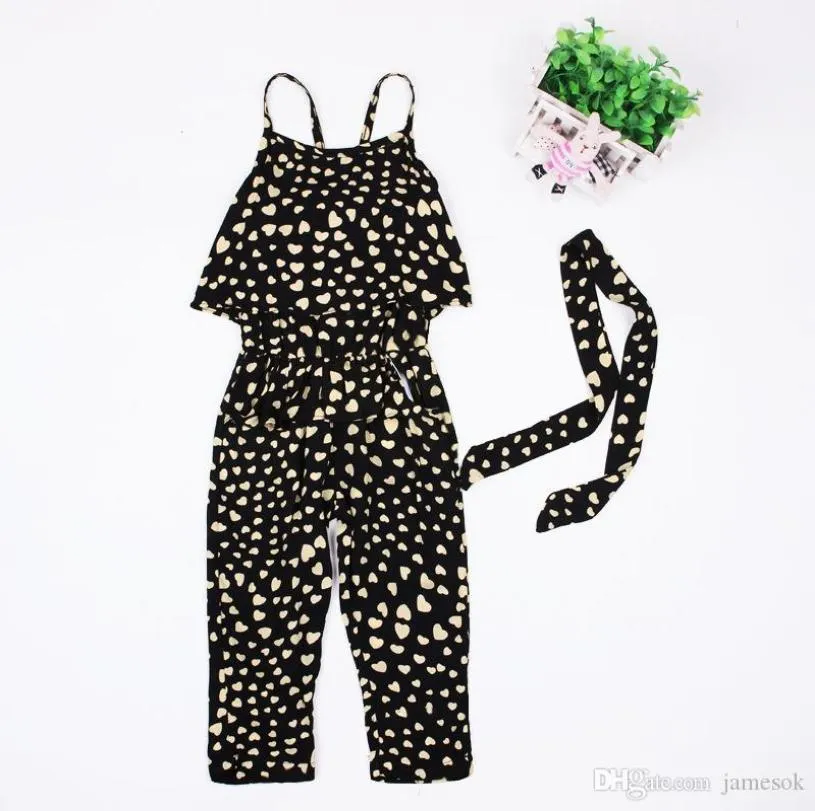 Girls Casual Sling Clothing Sets romper baby Lovely HeartShaped jumpsuit cargo pants bodysuits kids clothing children Outfit TO521977796