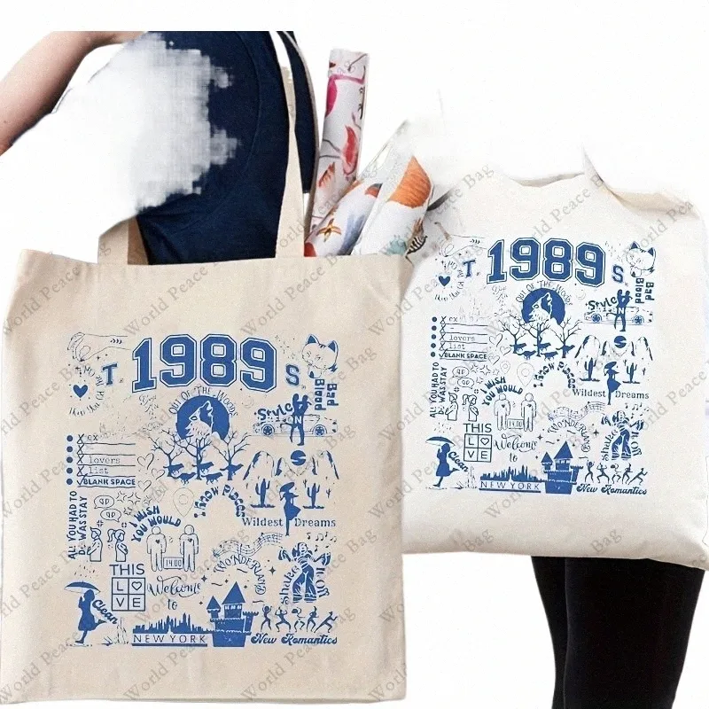 1 st 1989 mönster canvas shoppväska, ts merch portable axelväska, taylors vers trendig tygväska för dagliga liv h4et#