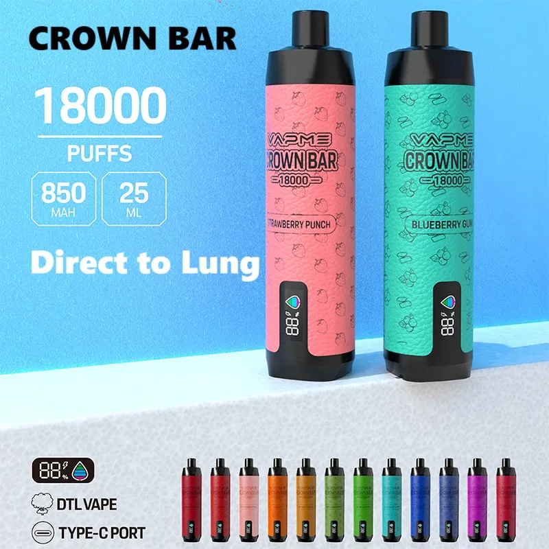 Oryginalny Vapme Crown Bar 18000 Puff Digital Dostosobne Vapes DTL Pro Max 18K E Desechable Vaper z wskaźnikiem cieczy baterii w porównaniu z Al Fakher