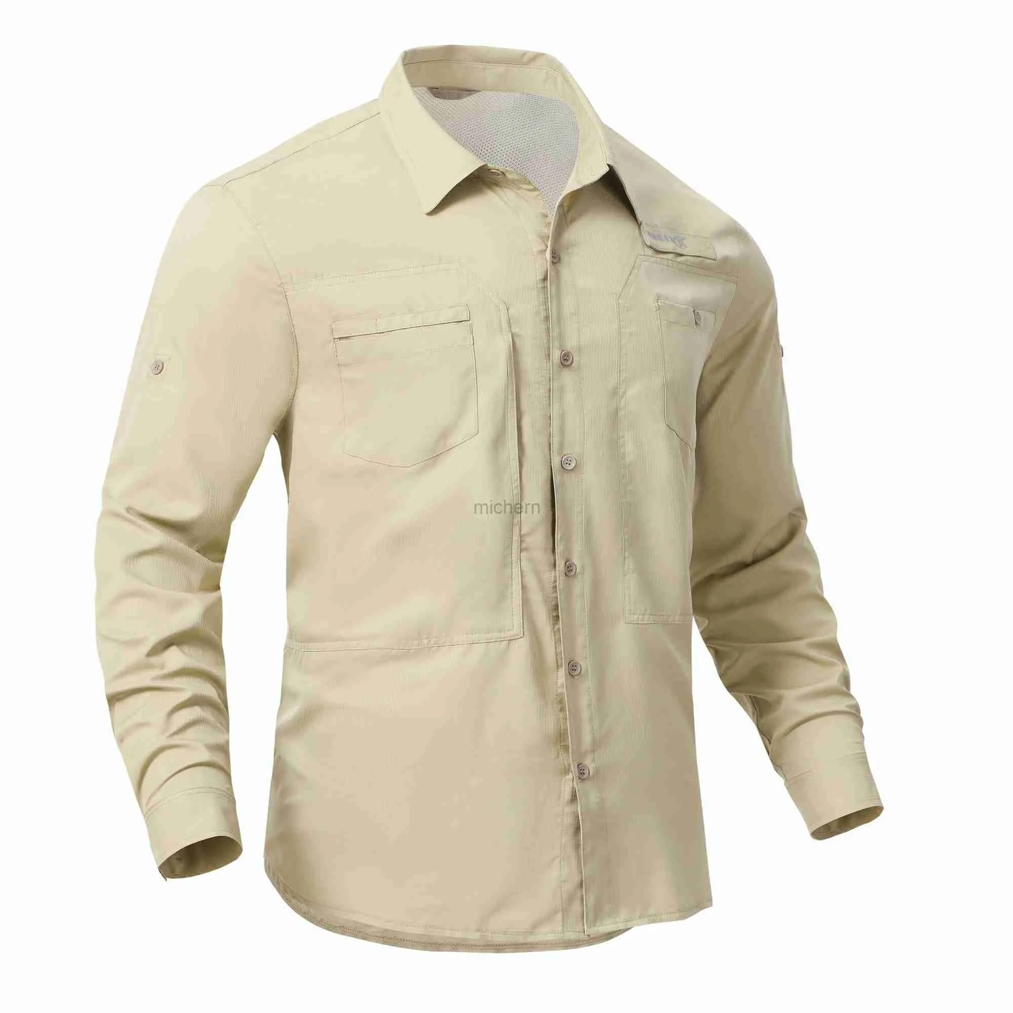 Herren lässige Hemden Herren fischen Fracht -Wanderhemd Langarm UPF 50+ Button Down Tactical Bluse für Arbeit 240416