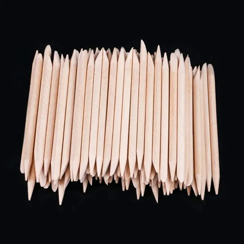 100pcs/Orange Wooden Stick Cuticle Pusher For Women Lady Double End Professional Nail Care Tools Supplies