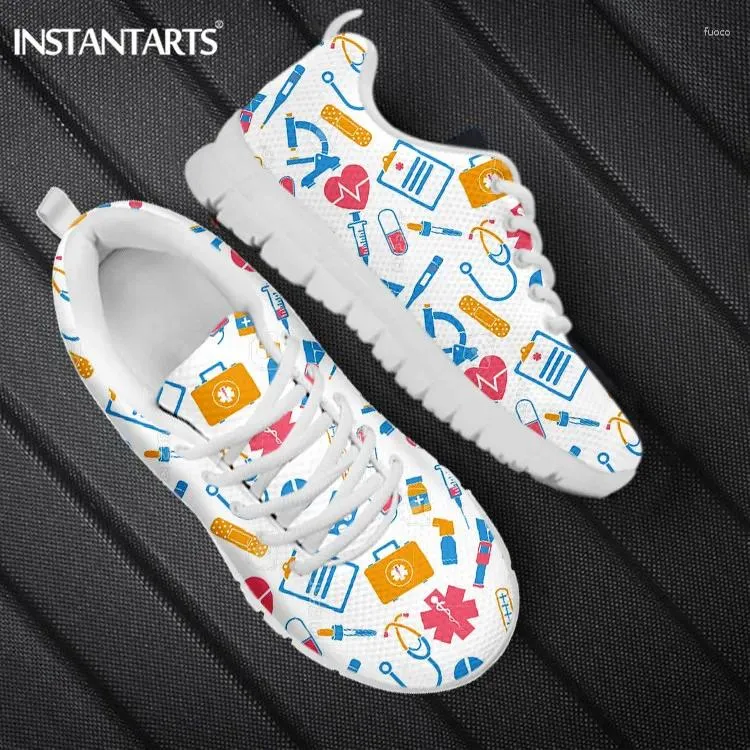 Casual Shoes INSTANTARTS Flat Cute Cartoon Pattern Women Nursing Female Running Sneakers Light Mesh Footwear
