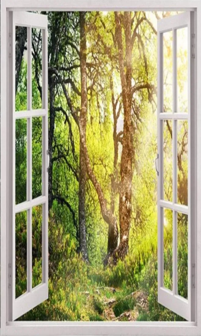 beautiful scenery wallpapers Living room 3D window big tree landscape wallpapers TV background wall6199243