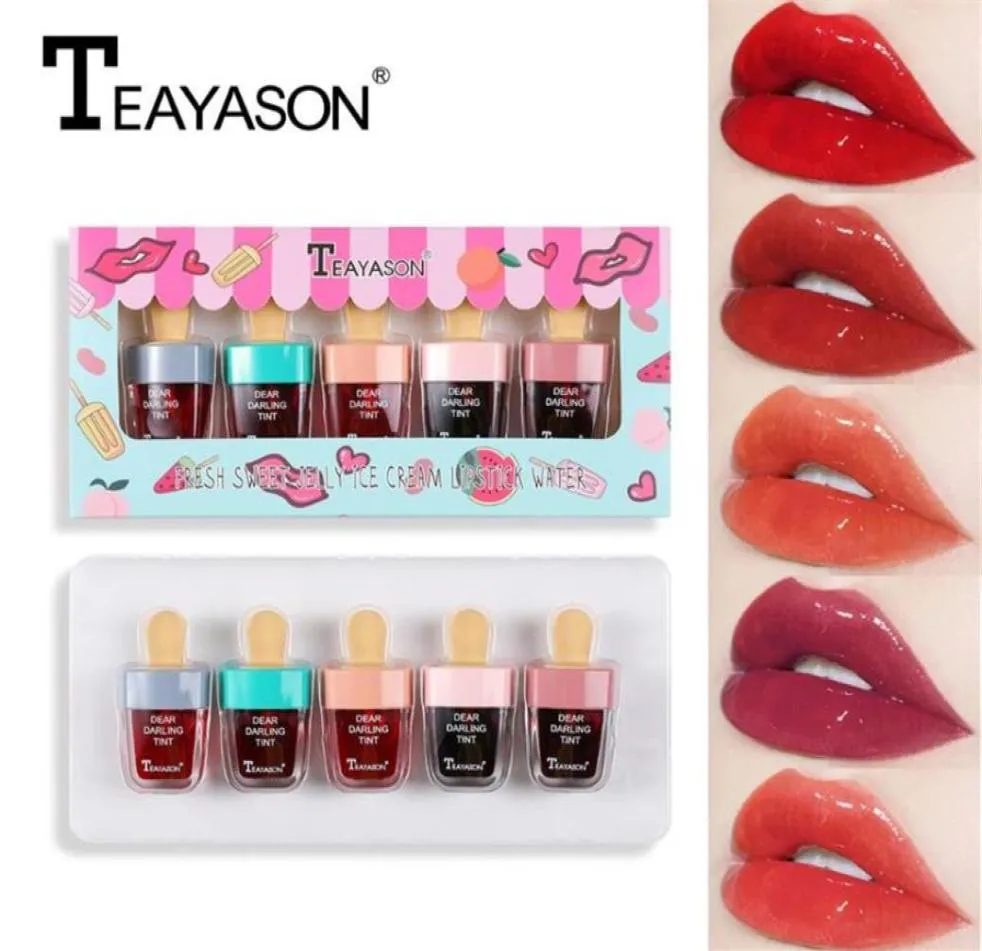 5 PCs Super Ice Cream Lip Gloss wasserdichte lang anhaltende flüssige Lippenstift süße rote Lippentönung Süßes Gloss Cosmetic TSLM1244P6644813