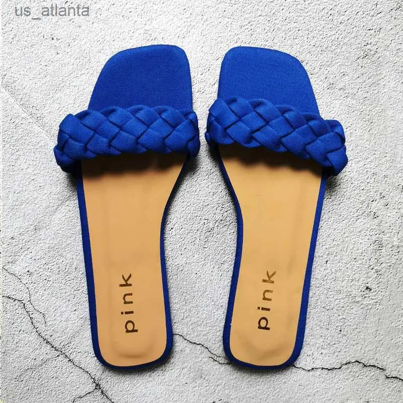 Slippers Summer Flat com Twist Fashion Comfort fora da praia Sapates Slides Sandálias Mulheres Plus Tamanho 37-42 H240416 2A8D