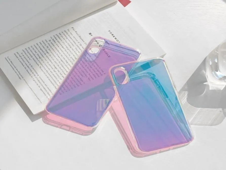 Casos de telefone celular gradiente de arco -íris espelho de cor de silicone macio transparente para 6 6s 7 8 mais 11 pro x xs xr max cover8137202