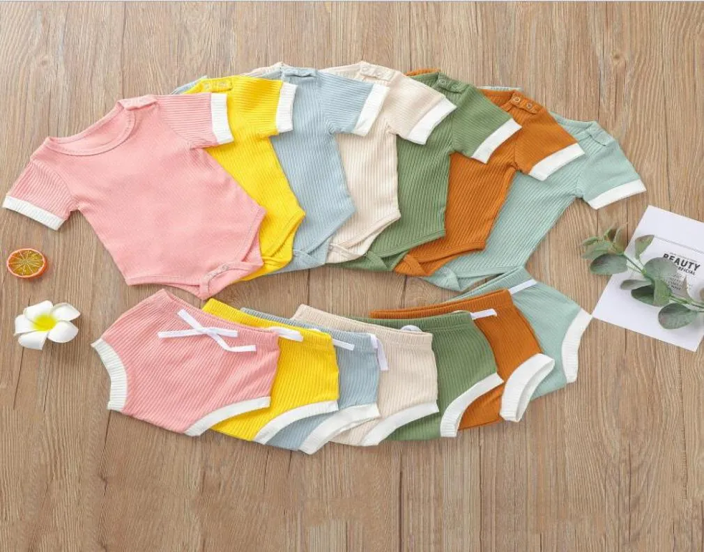 Baby Designer Clothes Boys Summer Clothing Set Candy Plain Article Pit Cotton Suit Girls Romper Triangle Pants 2Pieces Sets Bodysu6107699