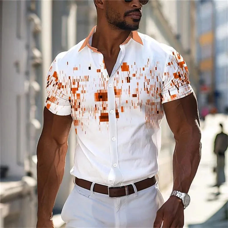 남성용 캐주얼 셔츠 기하학적 사업 인쇄 셔츠 야외 거리 작업복 여름 옷깃 짧은 슬리브 근육통