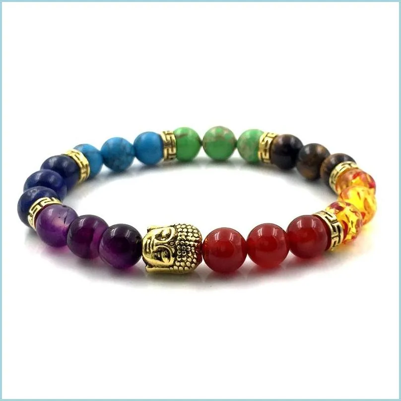 Perline 7 chakra guarigione del braccialetto color 8mm per donne uomini gioielli regalo drop drop braccialetti dhgarden dh8lh