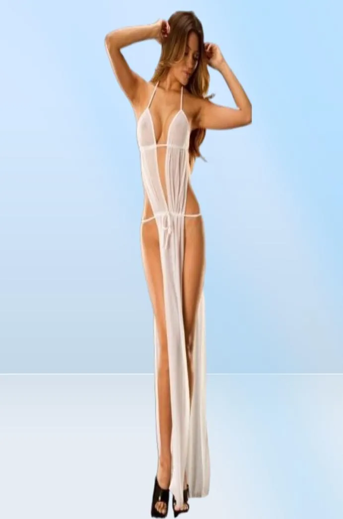 Voir à travers une robe divisée en dentelle sexy lingerie Transparent Sexi Sexe Suseft