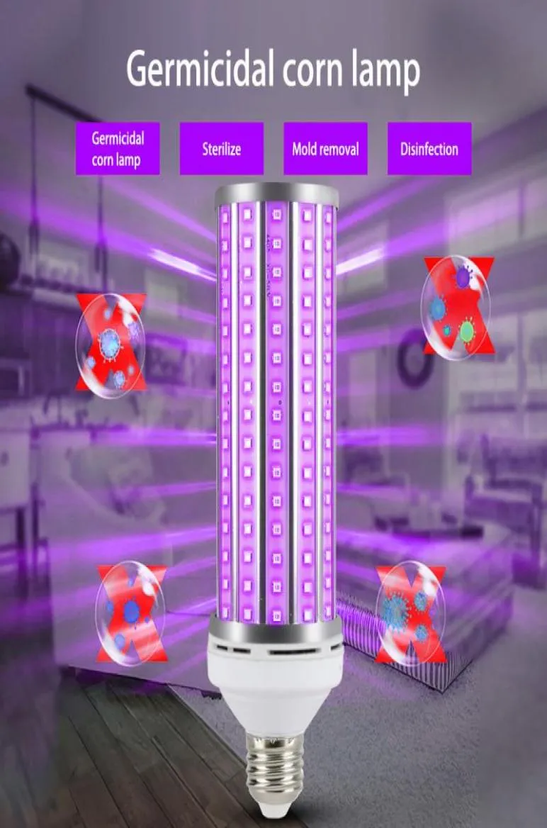 60W UVC Germicidal Light UV UVIOLET تعقيم E27 مصباح لمبة الذرة الذكية التحكم عن بُعد 195 مصباح Beads110v220v1325260