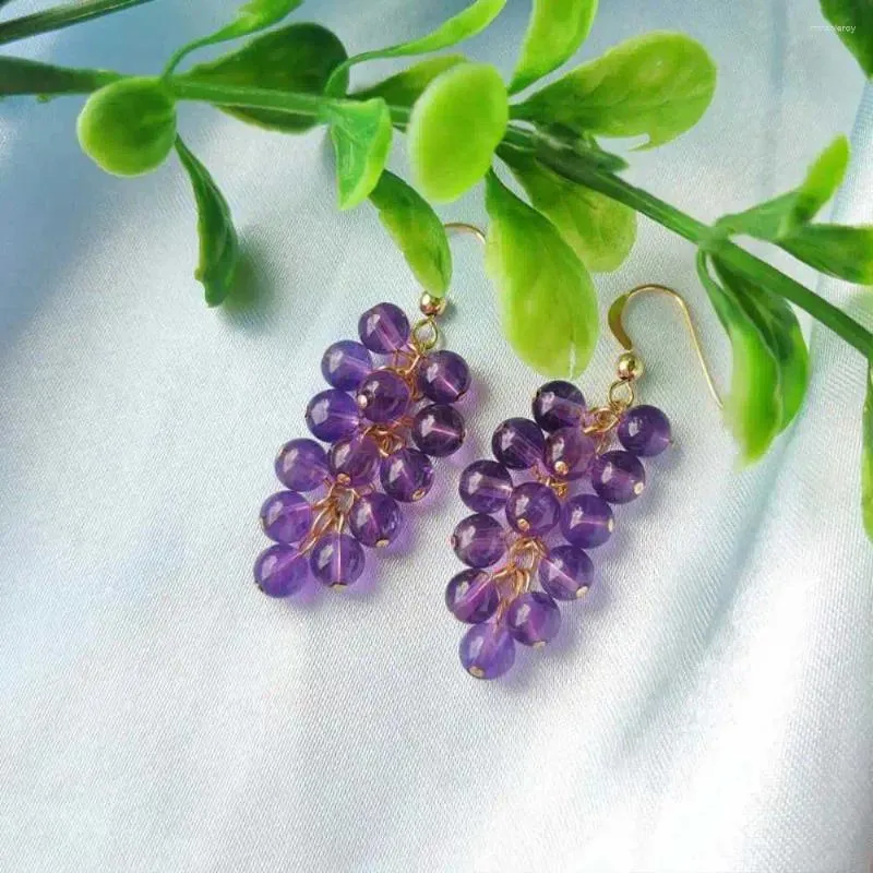 Kolczyki Dangle Natural Amethyst koraliki winogrona Grape Cluster Eardrop Wedding Lucky Easter Gift Classic Holiday Gifts