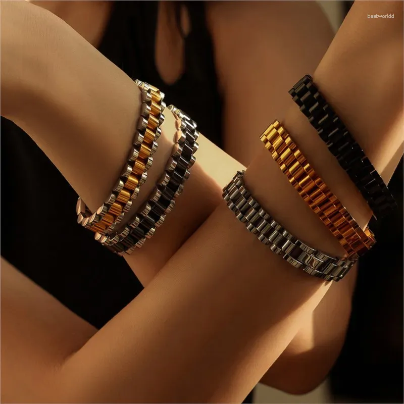 Bracelets de liaison bracelet de style chaîne de montre pour femmes hommes en acier inoxydable plaqué étanché