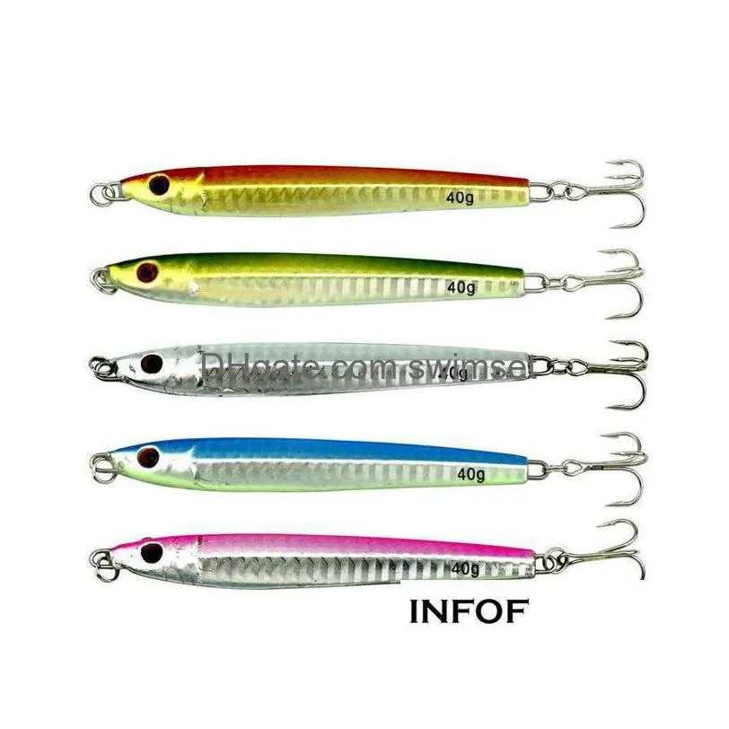 10 Pieces Metal Jig 30G 40G Jigging Spoon Saltwater Fishing Lure Casting Trolling Jigs With Treble Hook Hard Drop Delivery Dhgap