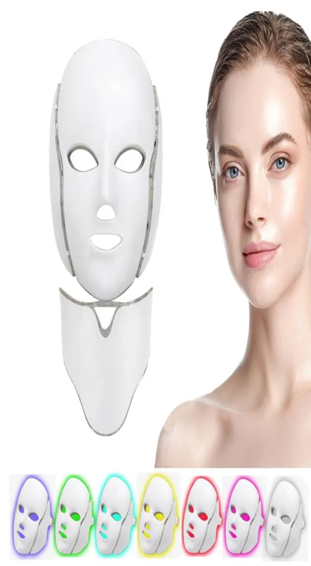 LED -ansiktsmask 7 färger Lätt potherapi ansiktsmask med nacke anti akne blekning röd ljus terapi mask hud skönhet behandling2479446