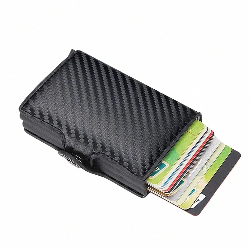 CARB FIBER anti RFID Holder de la tarjeta de crédito Hombre Tiestra doble Titular de tarjetas Billetera Metal Busin Bank Creditcard Minimalista T0jo#