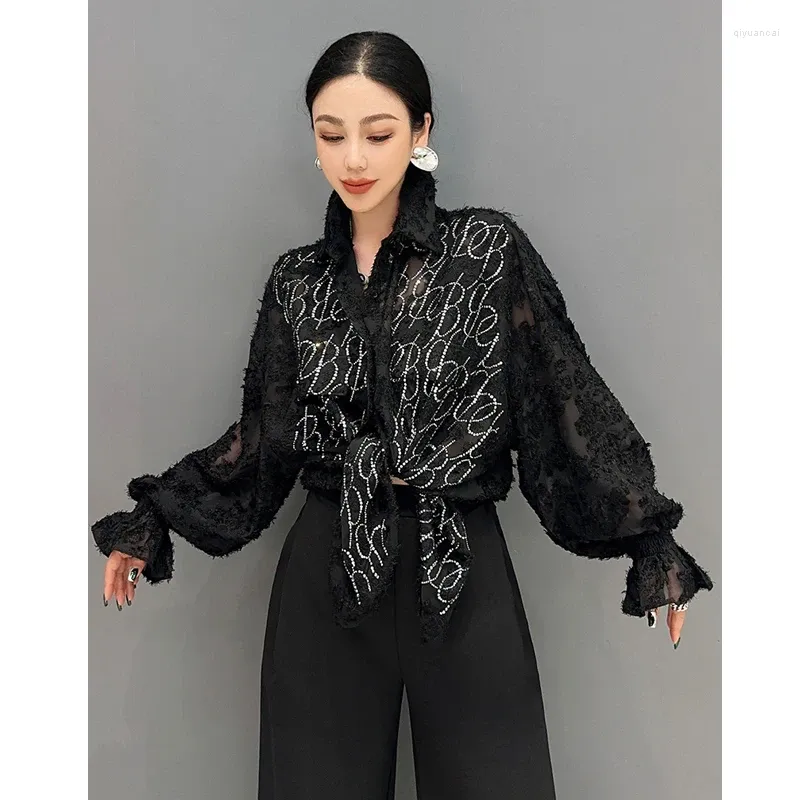 Women's Blouses Vefadisa 2024 Spring/Summer Long Sleeved Shirt With Diamond Tailed Mid Length Top Youth Loose Wear WXY091
