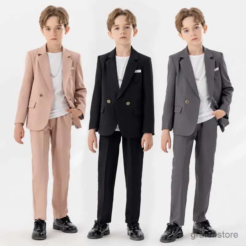 Suits Children Jacket Pants Necklace 3PS Piano Party Dress Boys Graduation Ceremony Photograph Suit Kids Host Performance Show Costume