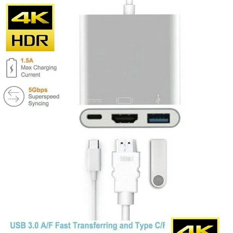 USB Hubs 3.1 Type-C till kvinnlig digital AV MTIPORT-adapter för HD 3.0 Typ C 3 i 1 Hub Drop Delivery Computers Networking Computer Acce Otear