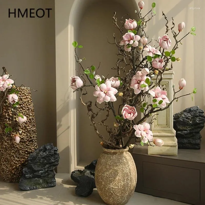 Fleurs décoratives pu magnolia branche de fleurs artificielles mariage accessoires arrangements floraux
