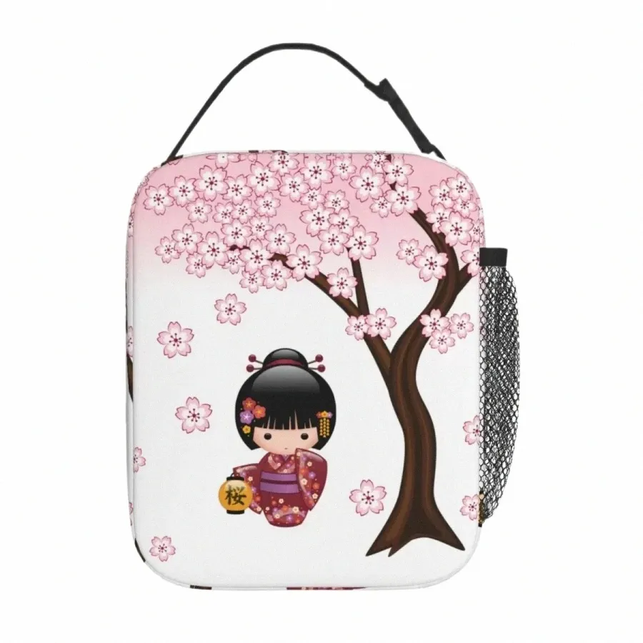 Sakura Kokeshi Doll Cute Thermal Isolated Lunch Boxes Japanese Geisha Girl Lunch Bag Ctainer Kawaii Thermal Cooler Food Box U6RZ#