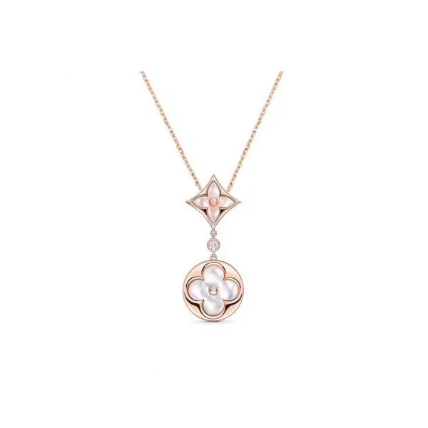 Q94355 Color Blossom Sun pendente rosa in oro e bianco Madre di Pearl Collane a pendente 18K Donne piattate in oro Designer di lusso V Designer a quattro foglie Catane Gioielli