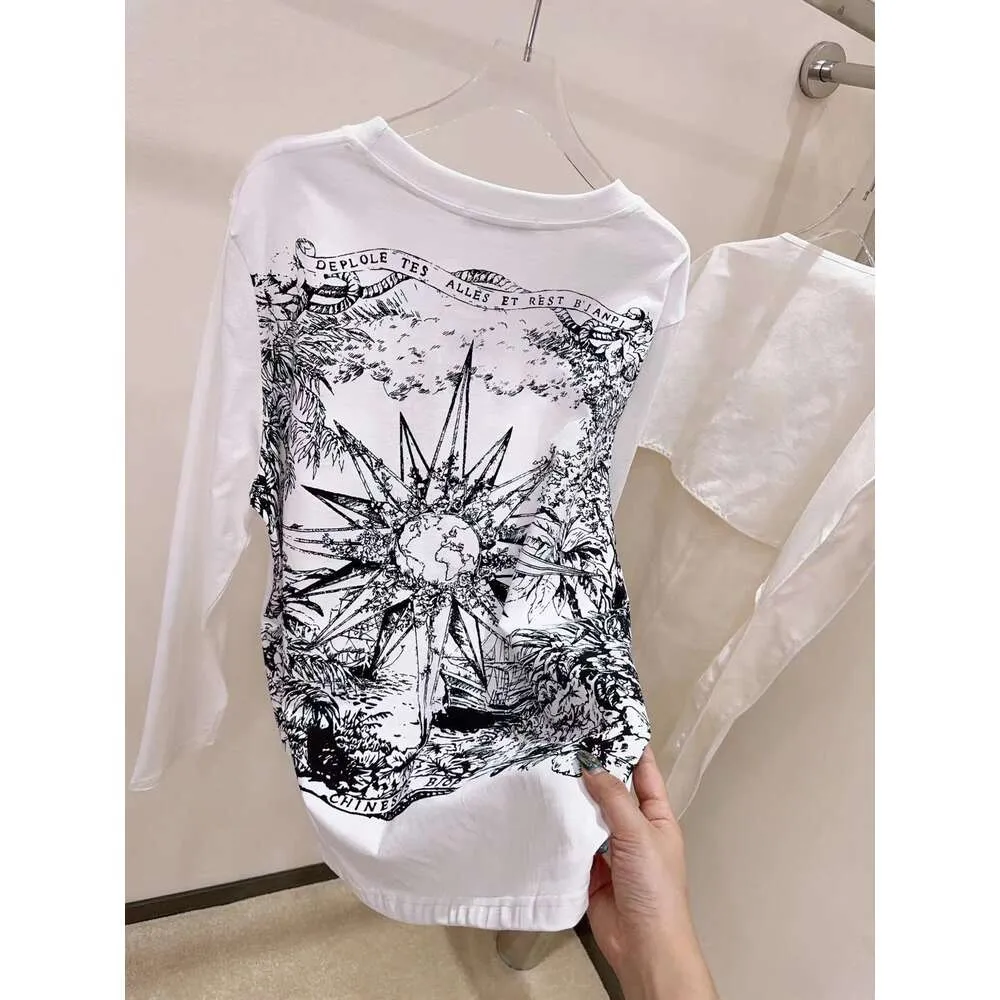 2023 Début d'automne Nouveau D Constellation Imprimé à manches longues Cound Round Broidered T-shirt Femme Simple Casual Bottom Top Instagram