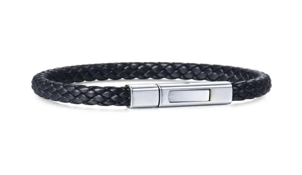 Braccialetti di fascino da uomo in pelle nera corda intrecciata corda in acciaio in acciaio in acciaio bracciale per uomini 5 mm gioielleria di moda hlb7387497715