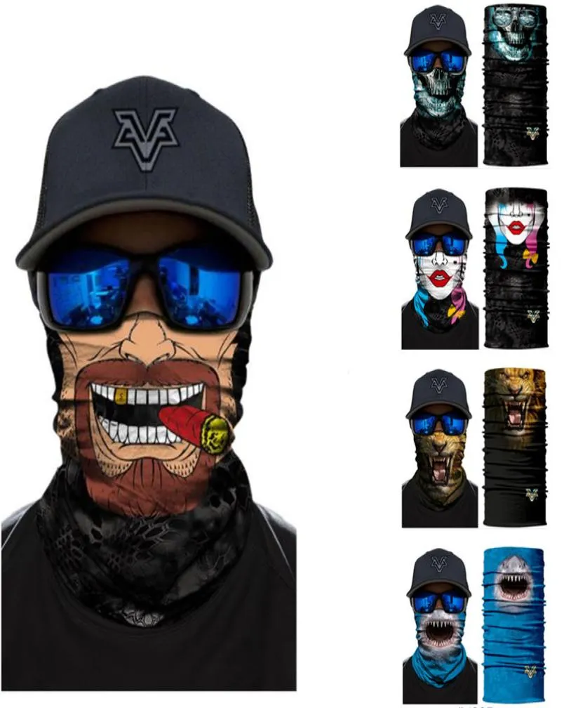 Protection UV Écarpe Men de pêche Masques de pêche Cycling Ski Bandanas Neck Gaiter 3d Skull Animal Wolf Face Shield Scarf Balaclava7755930