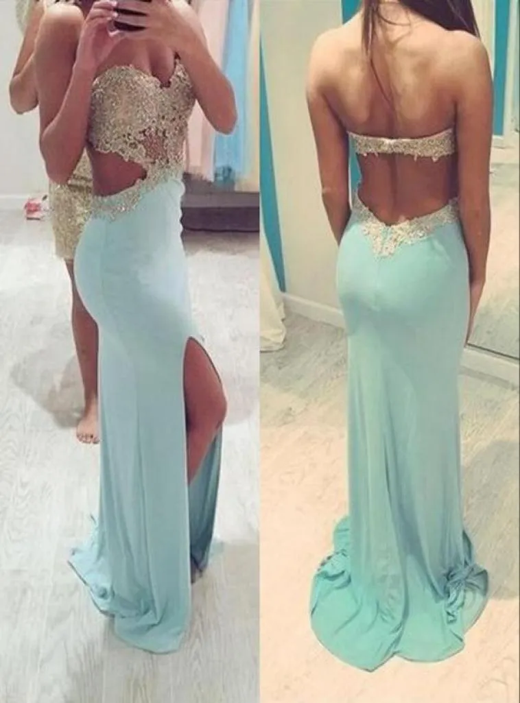 2019 abito da ballo senza spalnetto Mint Green Sweetheart in rilievo con abito da sera a fessura più size Vestidos de Festa2136679