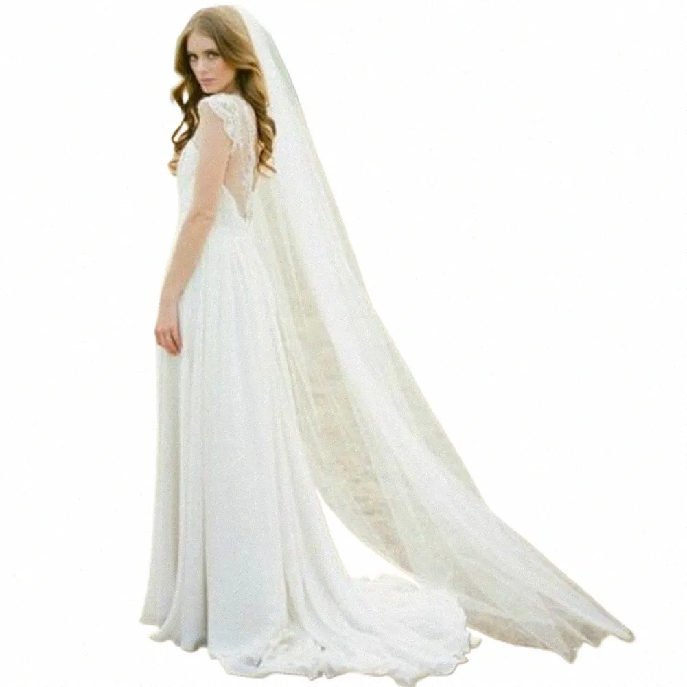 Hot LG Tulle Wedding Veils One Lay med Comb Bridal Veil för Bride Wedding Accores V5pa#