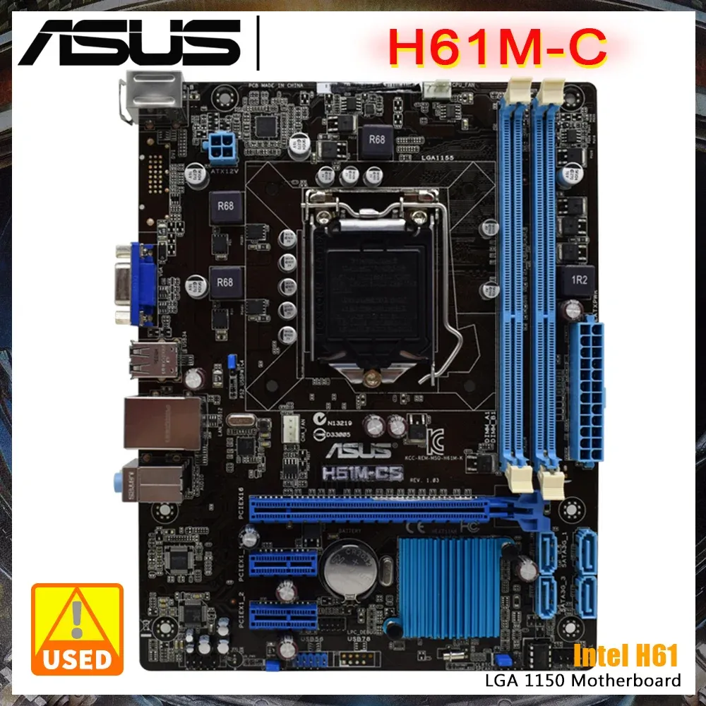 Moderbrädor ASUS H61MC Motherboard LGA1155 LGA 1155 Moderkort DDR3 Intel H61 16GB USB 2.0 SATA III Micro ATX för Core I32130 I53340