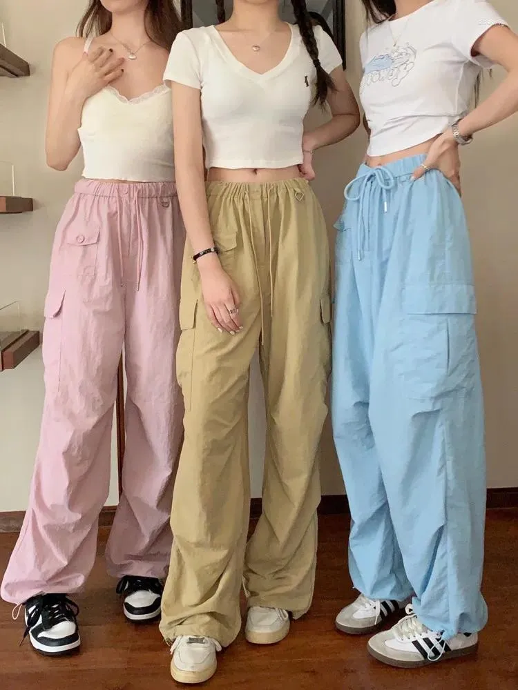 Kadın Pantolon 6 Molors American Style Safari Street Pantolon Kadın Yaz 2024 Yüksek Elastik Bel Düz Uzun Kadınlar (X2913)